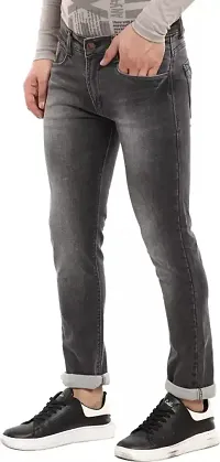 Classic Dark Grey Cotton Blend Solid Jeans For Men-thumb2