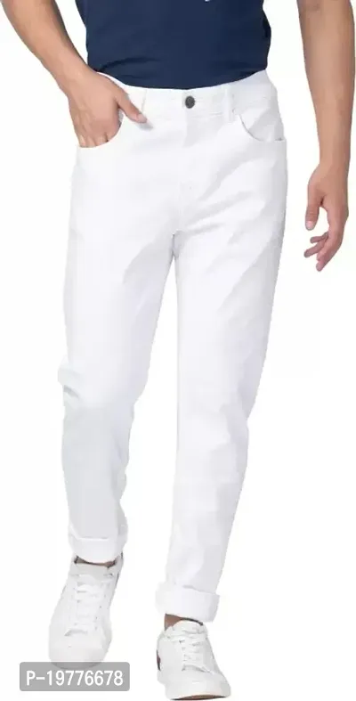 Reliable White Cotton Blend Mid-Rise Jeans For Men
