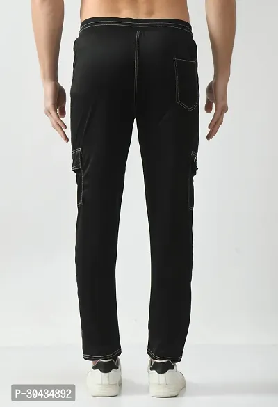 Stylish Black Polyester Spandex Solid Track Pant For Men-thumb2