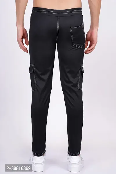 Stylish Black Lycra Blend Regular Track Pants for Men-thumb2