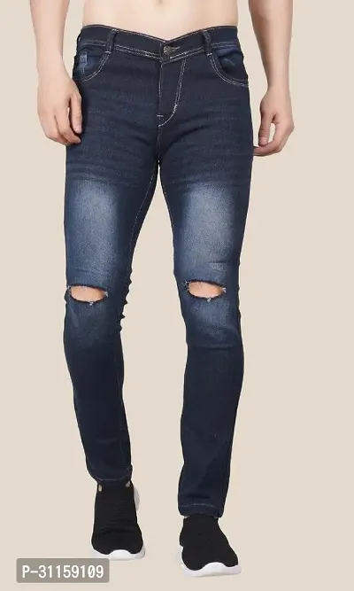 Stylish Blue Cotton Blend Mid-Rise Jeans For Men