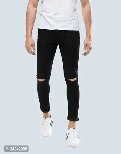 Elegant Black Denim Distress Jeans For Men And Boys-thumb0