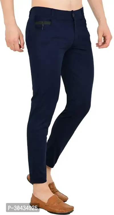 Stylish Blue Polyester Spandex Solid Track Pant For Men-thumb0