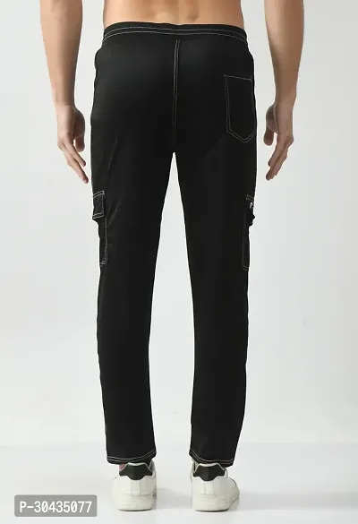 Stylish Black Polyester Spandex Solid Track Pant For Men-thumb2