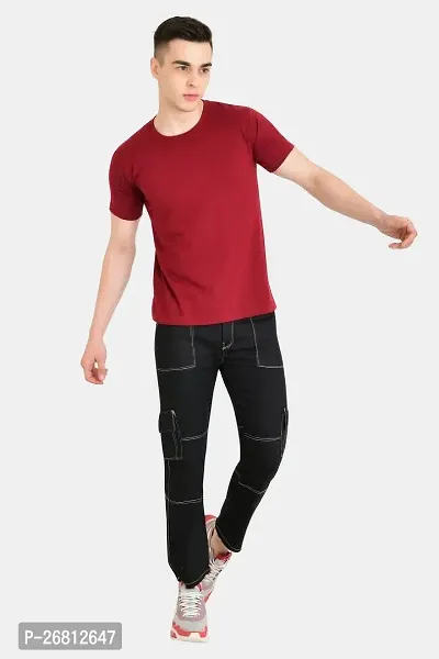 Stylish Cotton Blend Black Solid Mid Rise Jeans For Men-thumb3