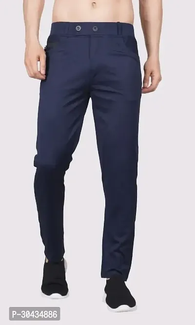 Stylish Blue Polyester Spandex Solid Track Pant For Men-thumb0