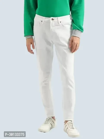 Stylish White Denim Solid Mid-Rise Jeans For Men-thumb0