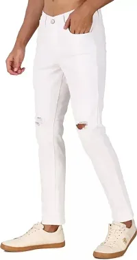 Stylish White Denim Distress Mid-Rise Jeans For Men-thumb2