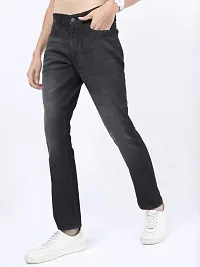 Stylish Black Denim Faded Mid-Rise Jeans For Men-thumb2