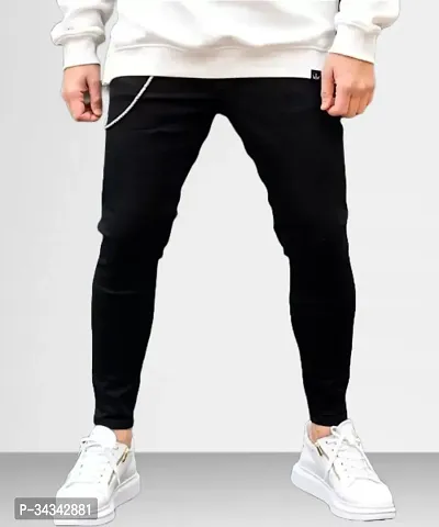 Elegant Black Denim Solid Jeans For Men And Boys-thumb0