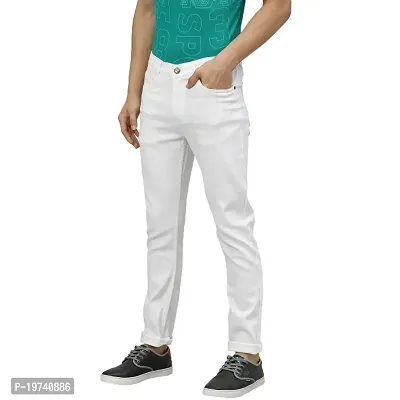 Stylish White Denim Solid Jeans For Men-thumb0