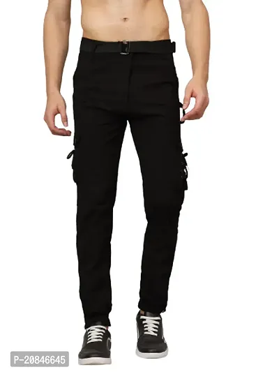 Stylish Black Cotton Blend Cargos For Men-thumb0