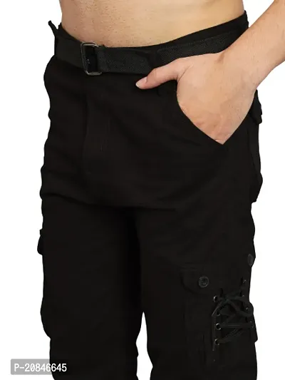 Stylish Black Cotton Blend Cargos For Men-thumb3