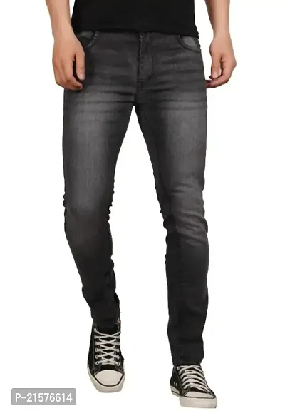 Stylish Casual Regular Fit Denim Grey Jeans For Men-thumb2