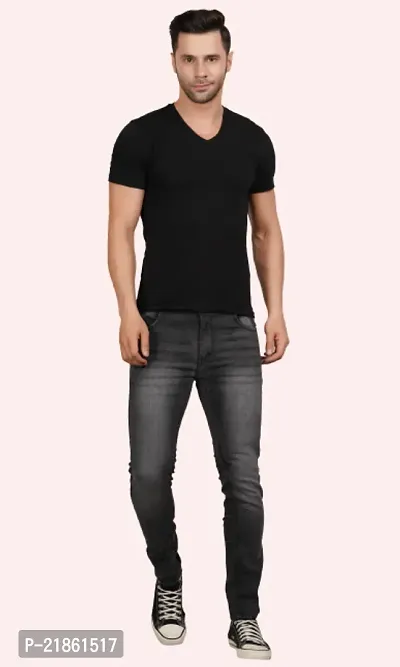 Men Slim Fit  Grey Plain Jeans-thumb3