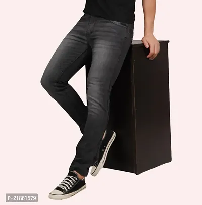 Men Slim Fit Grey Plain Jeans-thumb0