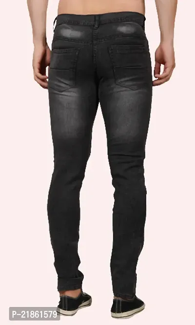 Men Slim Fit Grey Plain Jeans-thumb2