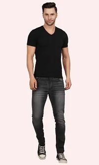 Men Slim Fit Grey Plain Jeans-thumb2