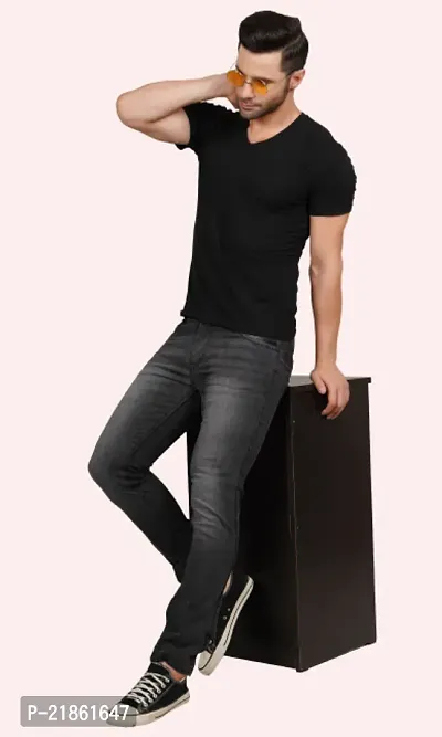 Men Slim Fit Grey Plain Jeans-thumb3