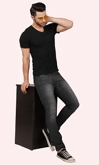 Men Slim Fit Grey Plain Jeans-thumb2