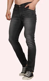 Men Slim Fit Grey Plain Jeans-thumb2