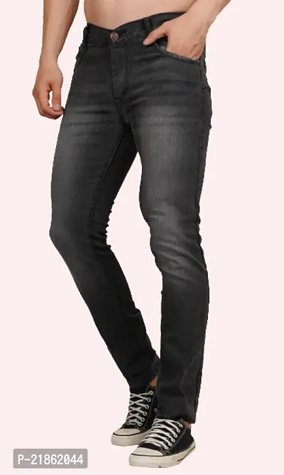 Men Slim Fit Grey Plain Jeans-thumb3