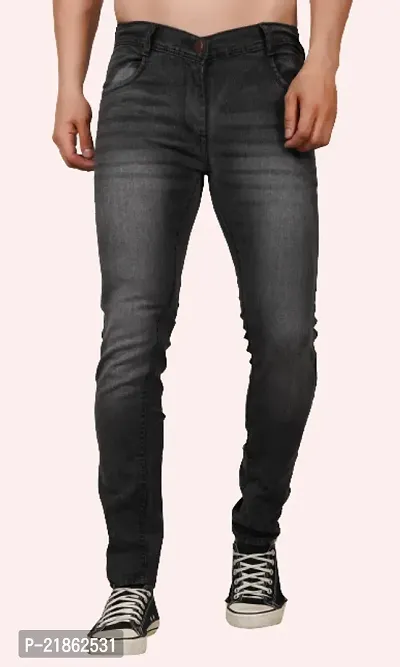 Men Slim Fit Grey Plain Jeans-thumb0