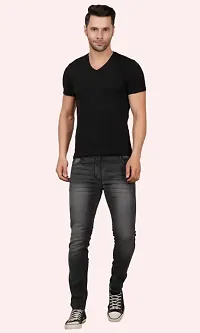 Men Slim Fit Grey Plain Jeans-thumb2