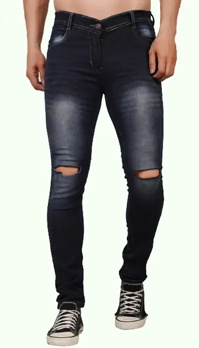 Men Slim Knee Cut Jeans