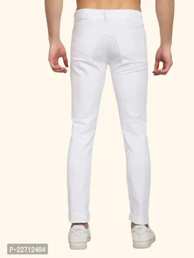 White Cotton Blend Mid Rise Jeans For Men-thumb2