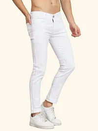 White Cotton Blend Mid Rise Jeans For Men-thumb2