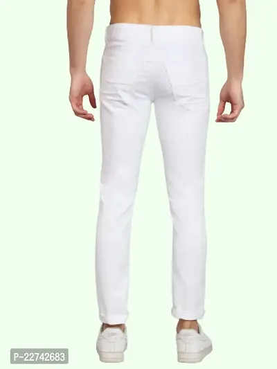 Men Slim White Plain Jeans-thumb2