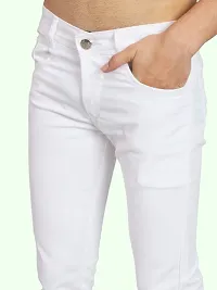 Men Slim White Plain Jeans-thumb2