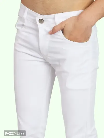 Men Slim White Plain Jeans-thumb3