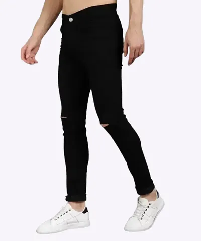 Fashion Slim Men Black Solid Stretchable Jeans