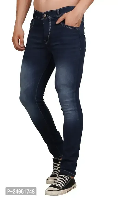 Men Slim Blue Plain Jeans-thumb0