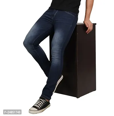 Men Slim Blue Plain Jeans-thumb3