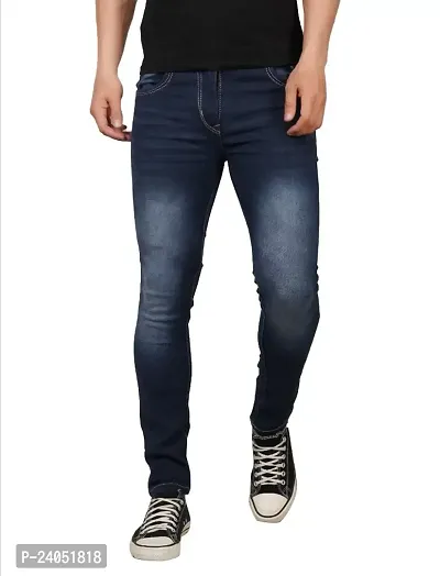 Men Fashion Slim Blue Plain Jeans-thumb0