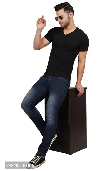 Men Fashion Slim Blue Plain Jeans-thumb3