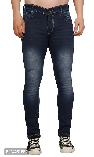 Men Slim Blue Plain Jeans