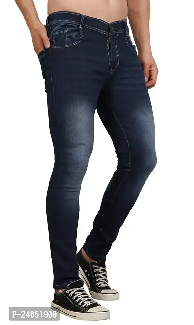 Men Slim Blue Plain Jeans-thumb3