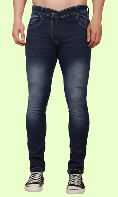 Men Slim Blue Plain Jeans