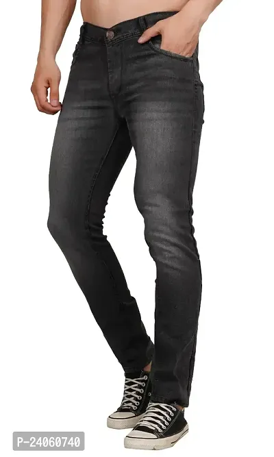 Men Slim Grey Plain Jeans-thumb3