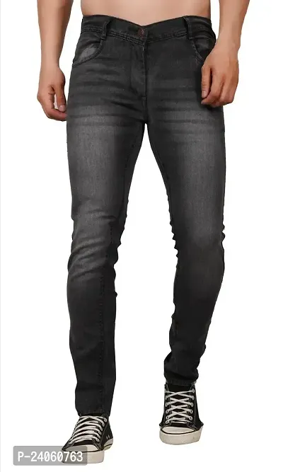 Men Slim Grey Plain Jeans-thumb0