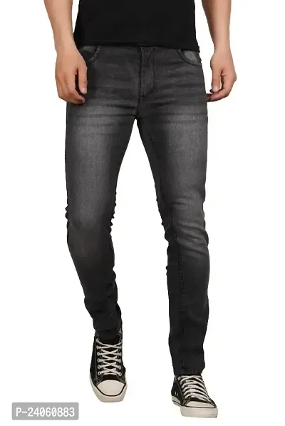 Men Slim Grey Plain Jeans-thumb0