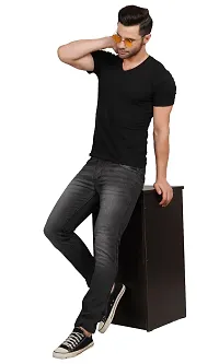 Men Slim Grey Plain Jeans-thumb2