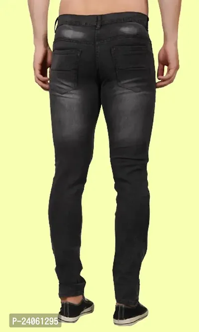 Men Slim Grey Plain Jeans-thumb2