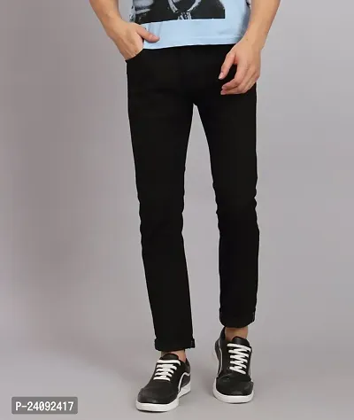 Slim Men Black Plain Jeans