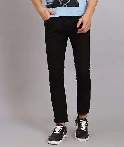 Stylish Slim Fit Men Black Solid Jeans