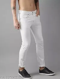 Men Slim White Plain Jeans-thumb2